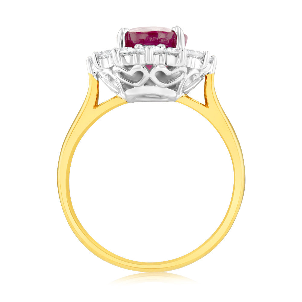1 Carat Lab Grown Diamond and 4ct Natural Enhanced Ruby Ring in 9ct Ye ...