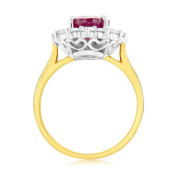 1 Carat Lab Grown Diamond and 4ct Natural Enhanced Ruby Ring in 9ct Yellow Gold