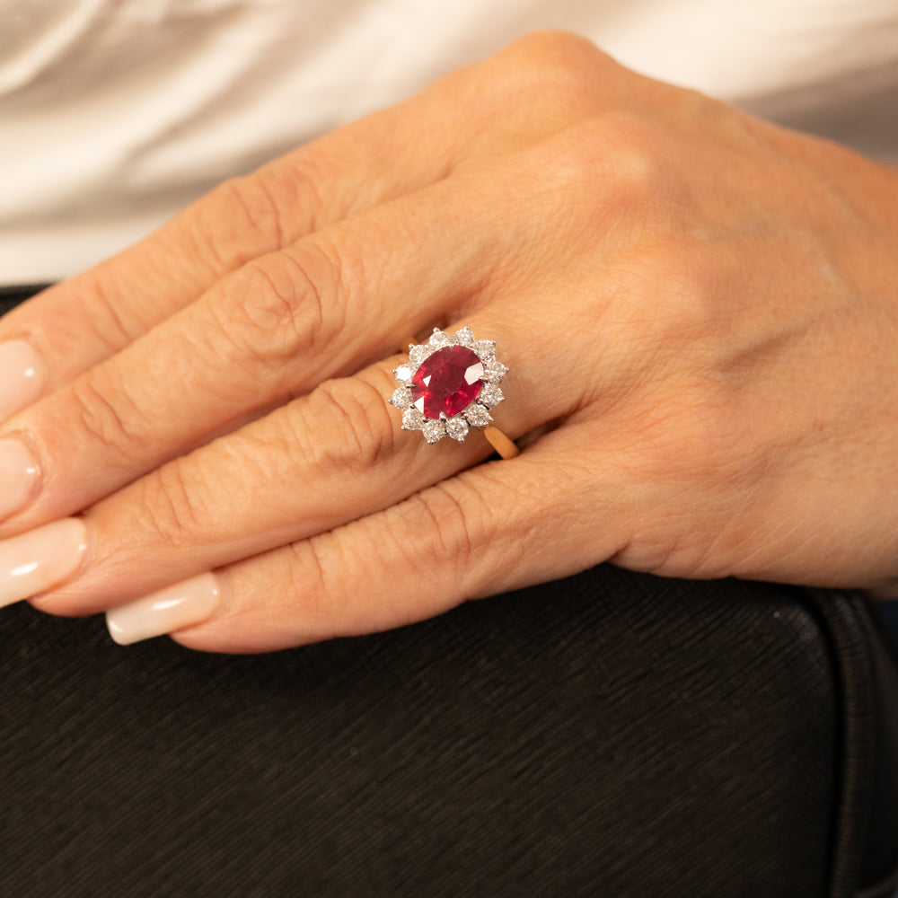 Lab Diamond Ruby Rings 1 Carat Lab Grown Diamond and 4ct Natural Enhanced Ruby Ring in 9ct Ye ...