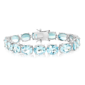 50 Carat Blue Topaz Tennis 18cm Bracelet Set in Sterling Silver