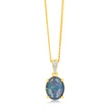 9ct Yellow Gold Oval Triplet Opal Diamond Pendant