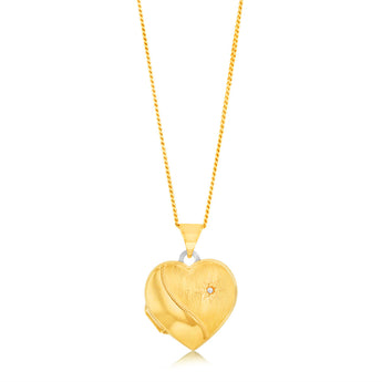 Cubic Zirconia 15mm Heart Pendant in 9ct Yellow Gold
