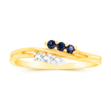 Created Sapphire & White Sapphire Ring in 9ct Yellow Gold