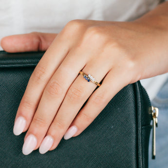 Created Sapphire & White Sapphire Ring in 9ct Yellow Gold