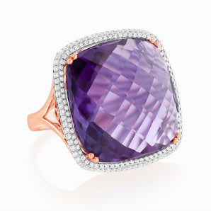Amethyst & 0.54ct Cubic Zirconia Ring in 9ct Rose Gold