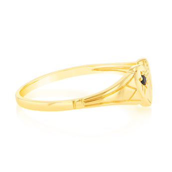 Natural Sapphire Heart Signet Ring in 9ct Yellow Gold