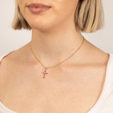 Natural Marquise Cut Amethyst Cross Diamond Pendant in 9ct Yellow Gold