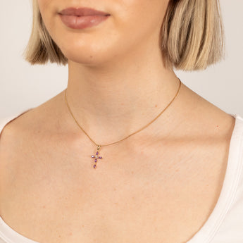 Natural Marquise Cut Amethyst Cross Diamond Pendant in 9ct Yellow Gold