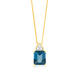 9ct Gold 5.6ct London Blue Topaz in Emerald Cut and 1/10 Carat Diamond Pendant