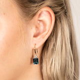 9ct Yellow White Gold 5.6ct London Blue Topaz Emerald Cut with 1/10 Carat Diamond Drop Earrings