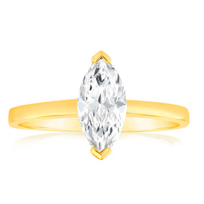 Marquise Cut Cubic Zirconia Ring 1 Carat Look in  in 9ct Yellow