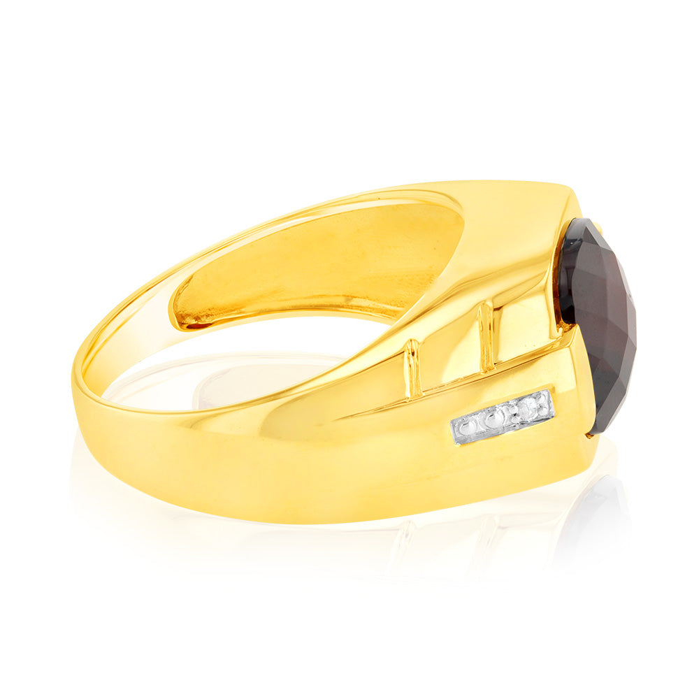 Gold Rings Men Simple Small 9ct Yellow Gold with 1Garnet & Small Diamond Men Ring– Shiels Jewellers