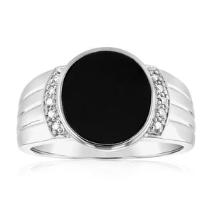 Agate and Diamond Gents Ring in Sterling Silver