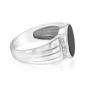 Agate and Diamond Gents Ring in Sterling Silver