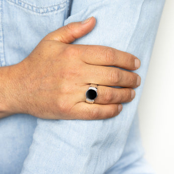 Agate and Diamond Gents Ring in Sterling Silver