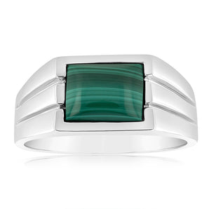 Sterling Silver 2.35 Carat Malachite Gents Ring