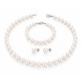 White Freshwater Pearl Bracelet, Necklace & Earring Set with Sterling Silver Clasp
