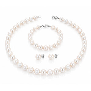 White Freshwater Pearl Bracelet, Necklace & Earring Set with Sterling Silver Clasp
