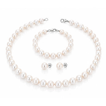 White Freshwater Pearl Bracelet, Necklace & Earring Set with Sterling Silver Clasp