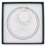 White Freshwater Pearl Bracelet, Necklace & Earring Set with Sterling Silver Clasp
