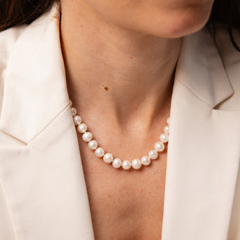 White Freshwater Pearl Bracelet, Necklace & Earring Set with Sterling Silver Clasp