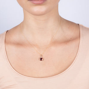 9ct Yellow Gold 1.85ct Garnet and Diamond Pendant on 45cm Chain
