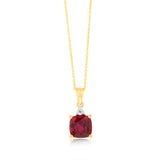 9ct Yellow Gold 2ct Created Ruby and Diamond Pendant On 45cm Chain