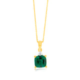 9ct Yellow Gold 1/3ct Created Emerald and Diamond Pendant On 45cm Chain