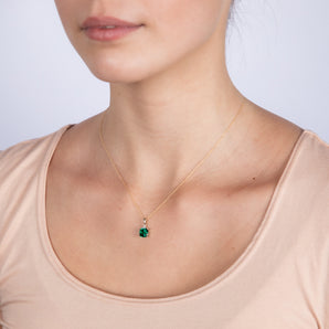 9ct Yellow Gold 1.35 Carat Created Emerald and Diamond Pendant On 45cm Chain