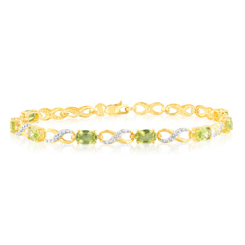 9ct Yellow Gold Natural Peridot & Diamond Infinity Bracelet