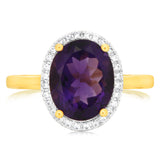 9ct Yellow Gold 2.5 Carat Amethyst 28Cubic Zirconia Ring