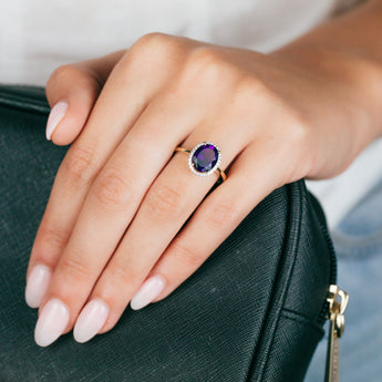 9ct Yellow Gold 2.5 Carat Amethyst 28Cubic Zirconia Ring