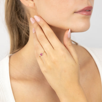 9ct Yellow Gold Natural Ruby 10Diamonds Ring