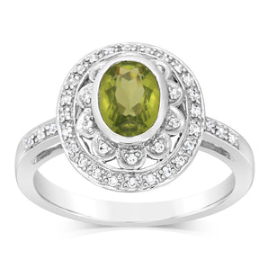 Sterling Silver Peridot & Cubic Zirconia Ring