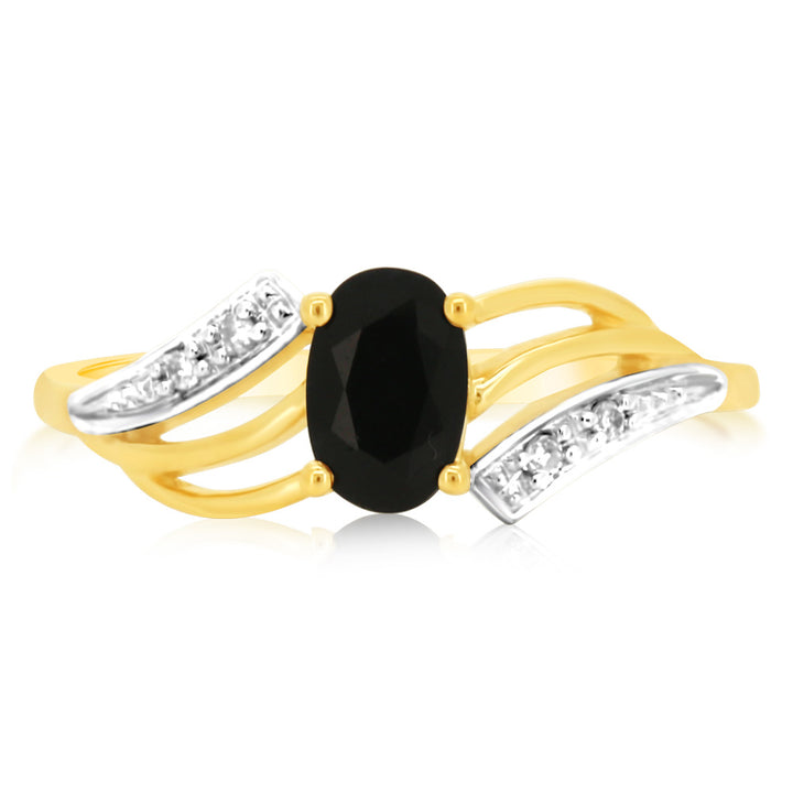 9ct Yellow Gold 0.65 Carat Natural Sapphire & Diamonds Ring