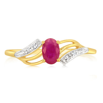 9ct Yellow Gold 0.65 Carat Natural Ruby & Diamonds Ring