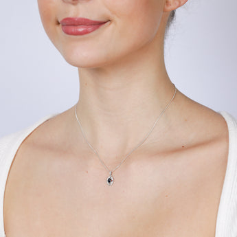 Sterling Silver 0.35 Ct Natural Sapphire & 4 Diamonds Pendant