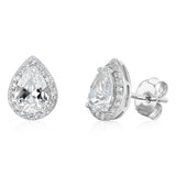 Natural White Sapphire Pear Shaped Pendant and Earring Set Sterling Silver
