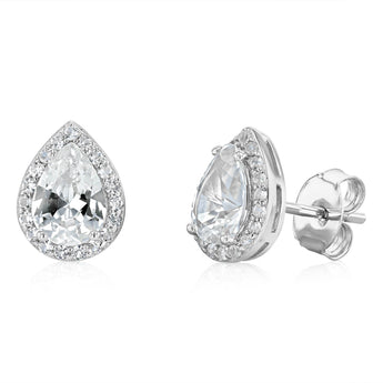 Natural White Sapphire Pear Shaped Pendant and Earring Set Sterling Silver