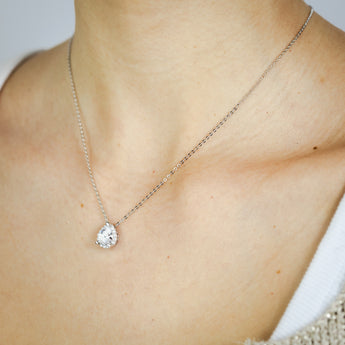 Natural White Sapphire Pear Shaped Pendant and Earring Set Sterling Silver