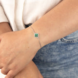 Clover Malachite & White Cubic Zirconia 19cm Bracelet in Sterling Silver Rhodium Plated