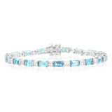 Sterling Silver 14.5 Carat Natural Blue & White Topaz Bracelet 18CM