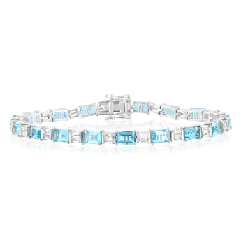 Sterling Silver 14.5 Carat Natural Blue & White Topaz Bracelet 18CM