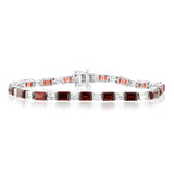 Sterling Silver 14.5 Carat Natural Garnet + White Topaz Fancy Bracelet 18CM