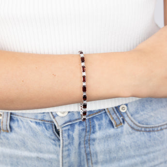 Sterling Silver 14.5 Carat Natural Garnet + White Topaz Fancy Bracelet 18CM