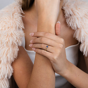 0.30 Carat Created Sapphire and Diamond Ring in 9ct Yellow Gold