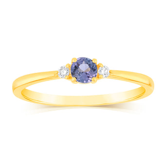 0.27 Carat Tanzanite and Diamond Ring in 9ct Yellow Gold