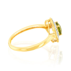 0.87 Carat Peridot and Diamond Ring in 9ct Yellow Gold