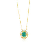 0.40 Carat Created Emerald Oval and Diamond Pendant in 9ct Yellow Gold