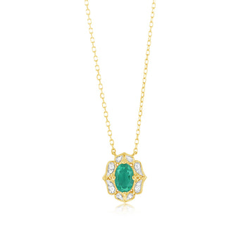 0.40 Carat Created Emerald Oval and Diamond Pendant in 9ct Yellow Gold